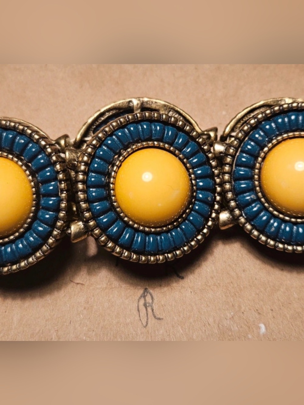 Vintage-Style Yellow and Blue Statement Bracelet